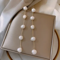 origin summer gold color natural freshwater pearl earrings for women tassel chains hanging dangle earrings wedding jewelry