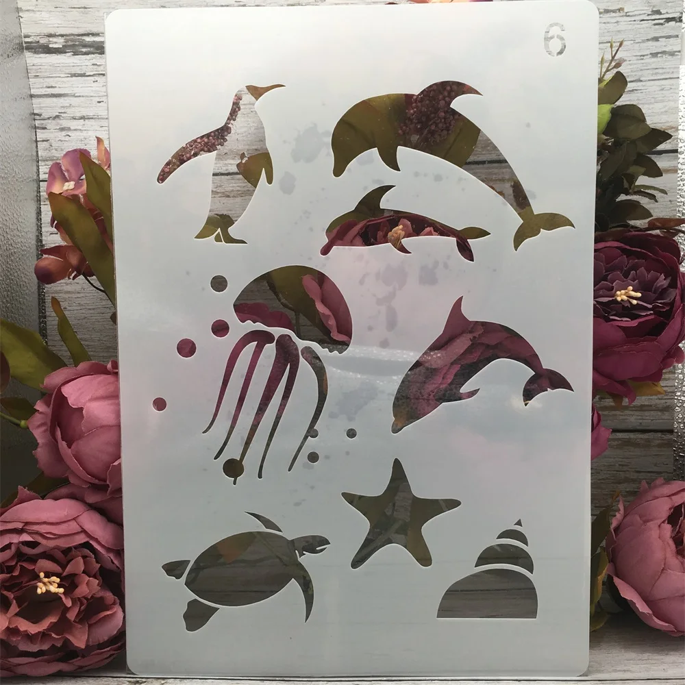 

A4 29cm Dolphin Turtle Octopus DIY Layering Stencils Painting Scrapbook Coloring Embossing Album Decorative Paper Template