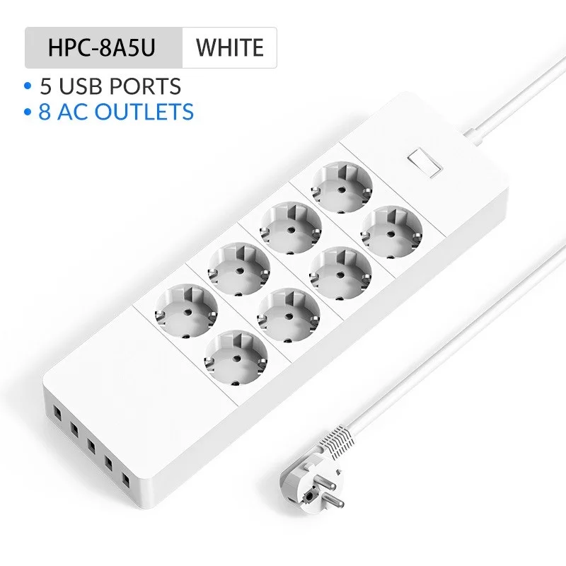 

Удлинитель электрический с европейской вилкой, 5x2,4 А, USB