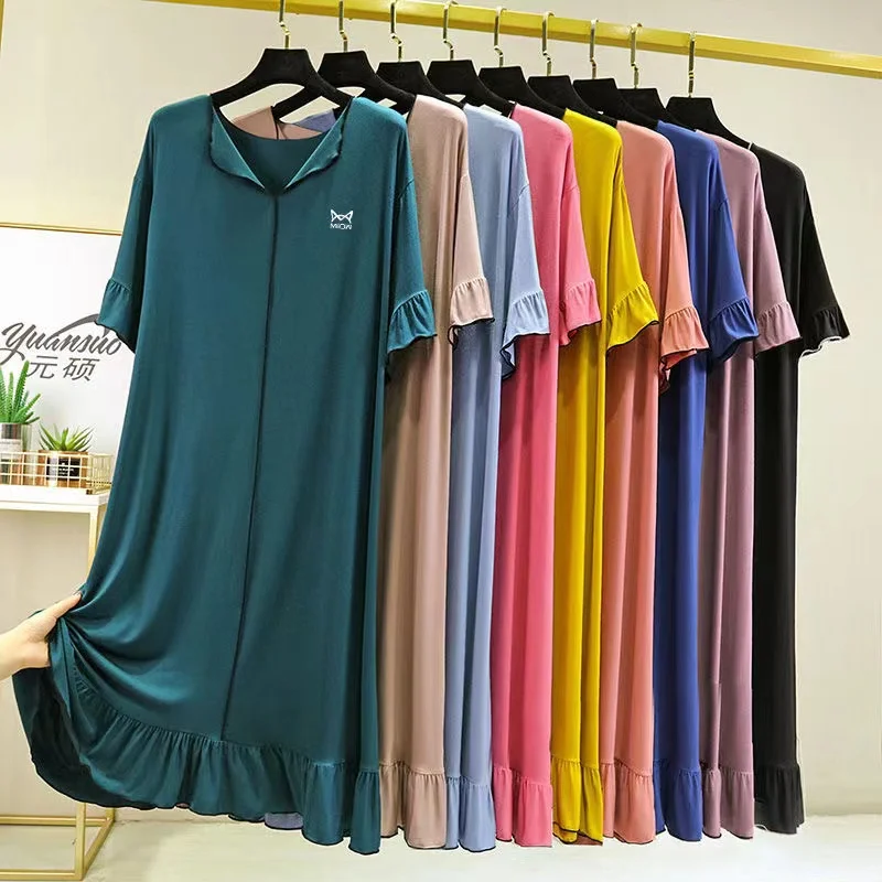 Ruffle Modal Dress For Women Summer New Loose  Dresses Large Size Sleeping Robe  Short-sleeved Long Prom Gown Nightwear