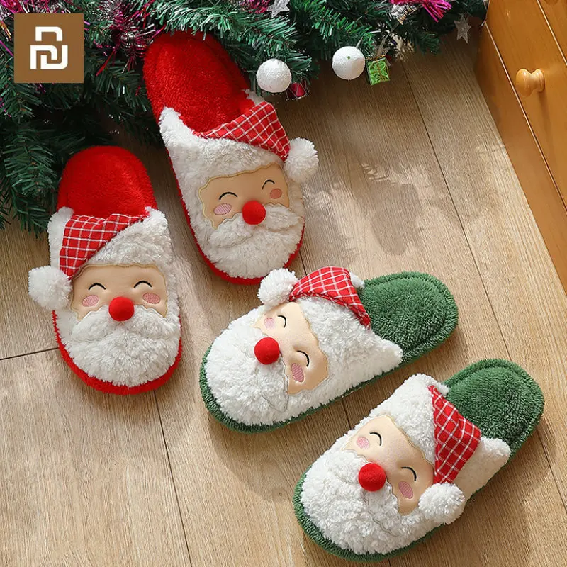 

Тапочки Youpin теплые зимние рождественские для мужчин и женщин, домашняя хлопковая обувь, плюшевые тапочки для пар, Нескользящие женские дома...