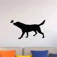 dog play butterfly wall stickers pets house animals care silhouette vinyl window glass decals pet store family murals dw13736