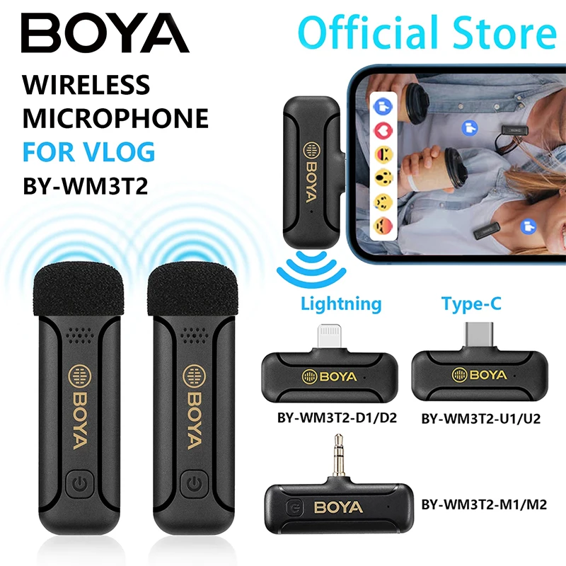 BOYA BY-WM3T2 Condenser Wireless Lavalier Lapel Microphone Android DSLRs Streaming Mini Microphone for PC Mobile Xiaomi iPhone