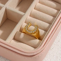 carlidana horseshoe element ring simple gold color exquisite zircon u shaped ring charming womens wedding jewel party jewelry