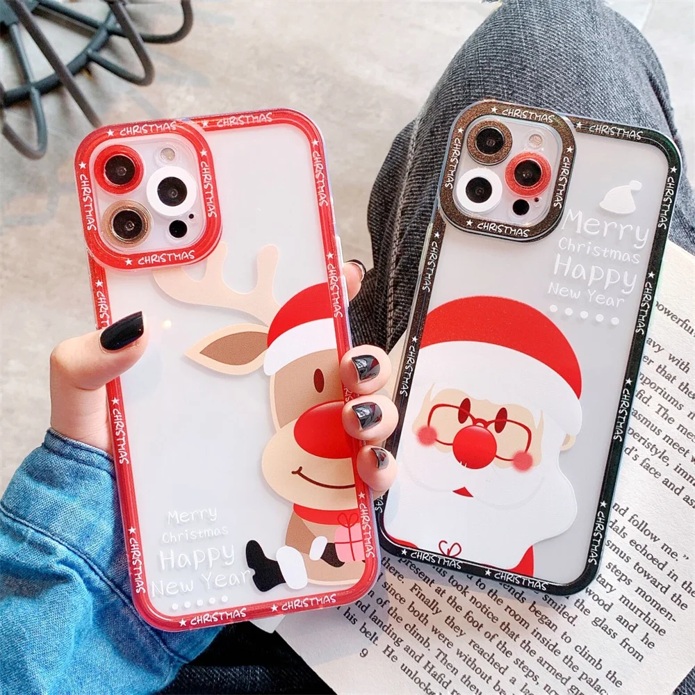

USLION Merry Christmas Santa Tree Cute Soft TPU Phone Case for iphone 14 14Pro 13 12 11 Pro Max X XS XR 7 8 Plus New Years Cover