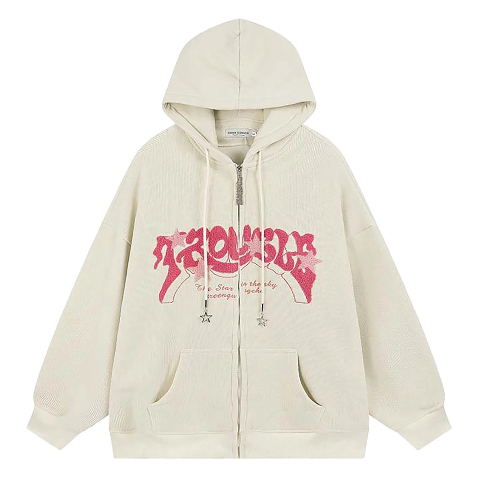 

Letter Embroidery Zip Up Hoodies Womens Y2k Aesthetic Kawaii Graphic Sweatshirts Hooded Tops Outdoor Sports Tracksuits Cardigan