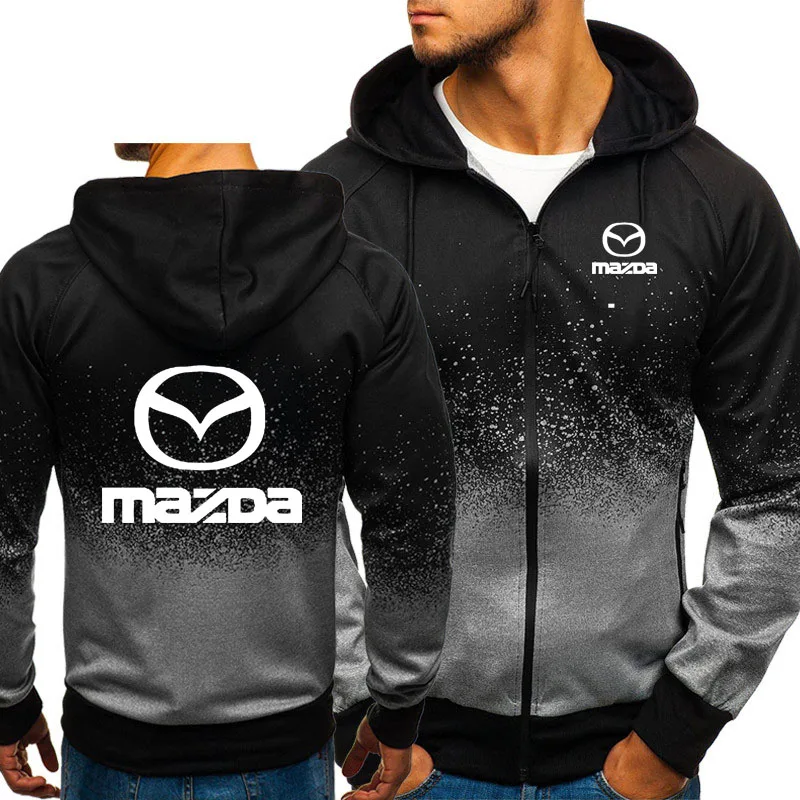 

2022 NEW Hoodies Men Mazda Car Logo Print Casual Gradient color Hooded Mens Fleece Sweatshirts zipper Jacket Man Clothing