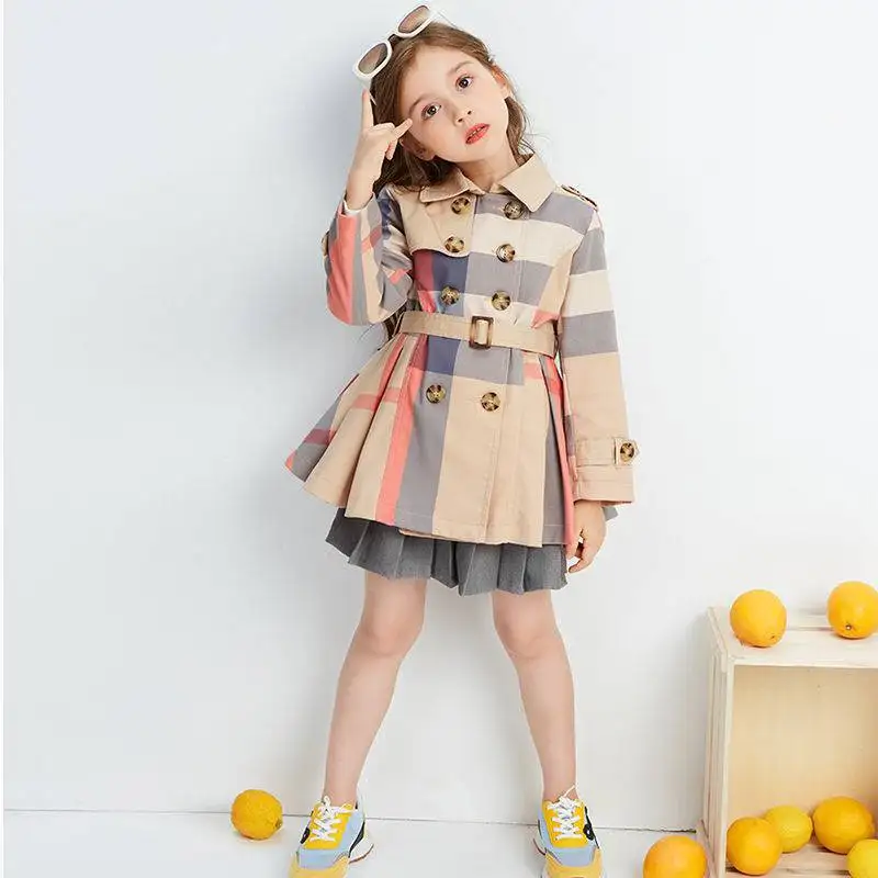 Autumn Winter Girls Trench Coat Teenage Long Sleeve Trench Jacket  Double Breasted Belted Windbreaker Kids Cute Coat For 2-12Y