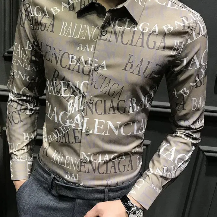 Autumn men's handsome letter printed shirt Korean slim trend casual shirt men's long sleeve tide brand shirt