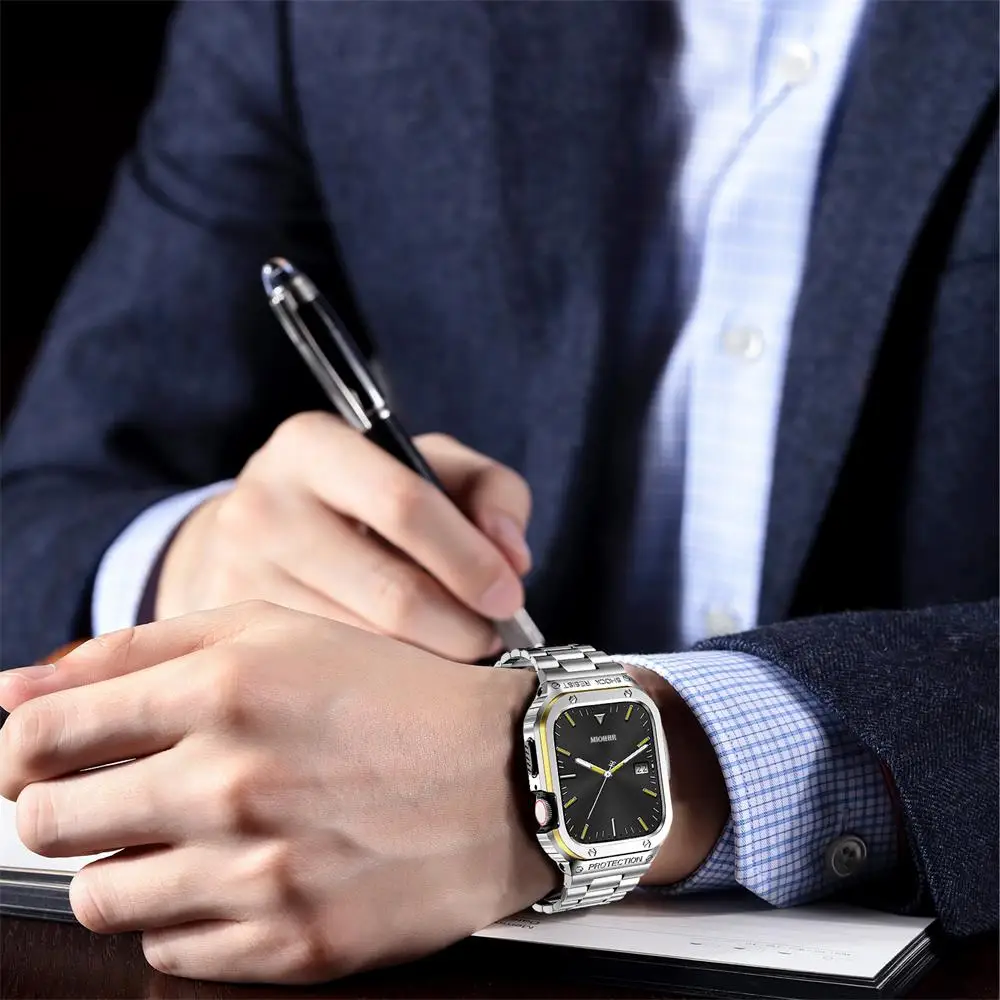 Stainless Steel Strap+Case For Apple Watch Band 45mm 44mm 44 45 mm Bumper frame Cover correa Accessories iwatch series 7 SE 6 8