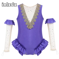 kids girls leotard dance costume ballet gymnastics outfit showman role play fancy dress up mesh splice bodysuit with arm sleeves