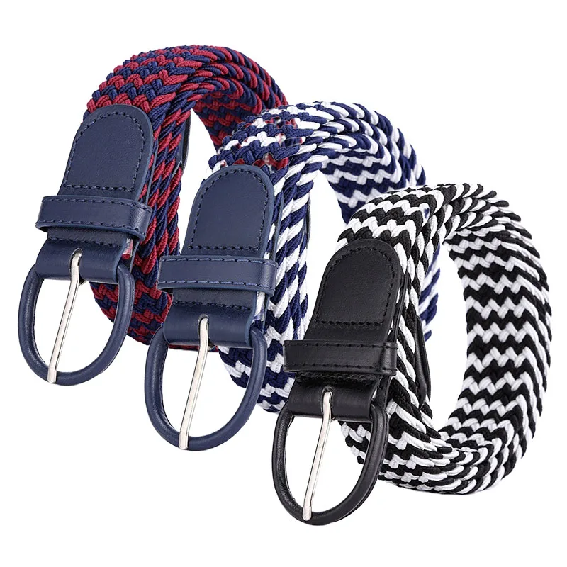 Women's Elastic Belt Black White Twill Casual Belt for Men Blue And Red Breathable Student Woven Leather Belt