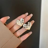 lats 2022 new trendy high end checkerboard love earring niche design stud earrings fashion elegant jewelry for women girl gift