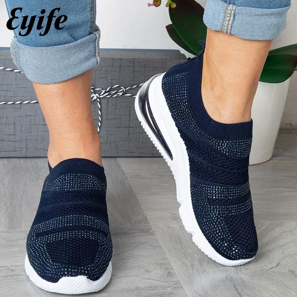 

Women's Breathable Sneakers 2022 Summer Knitted Fabric Ladies Slip On Lightweight Loafers 35-43 Large-Sized Female Sport Flats