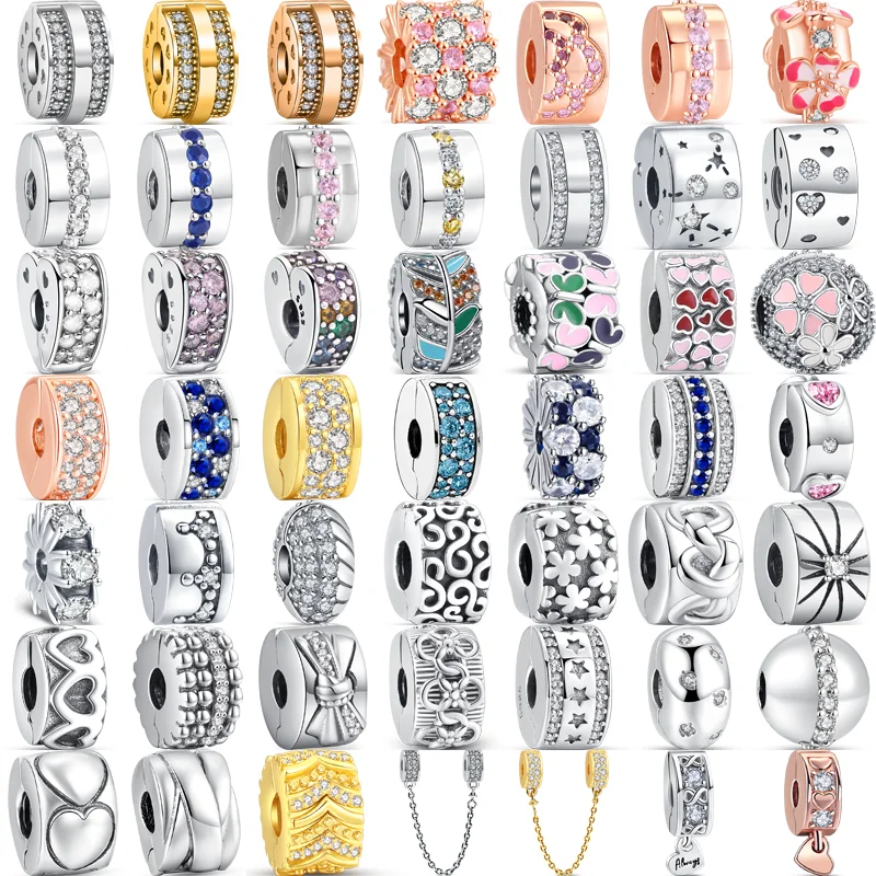 

Fit Original Pandora Charms Bracelet Luxury Jewelry 100% 925 Sterling Silver Round Heart Pave Zircon Shiny DIY Clip Series Beads