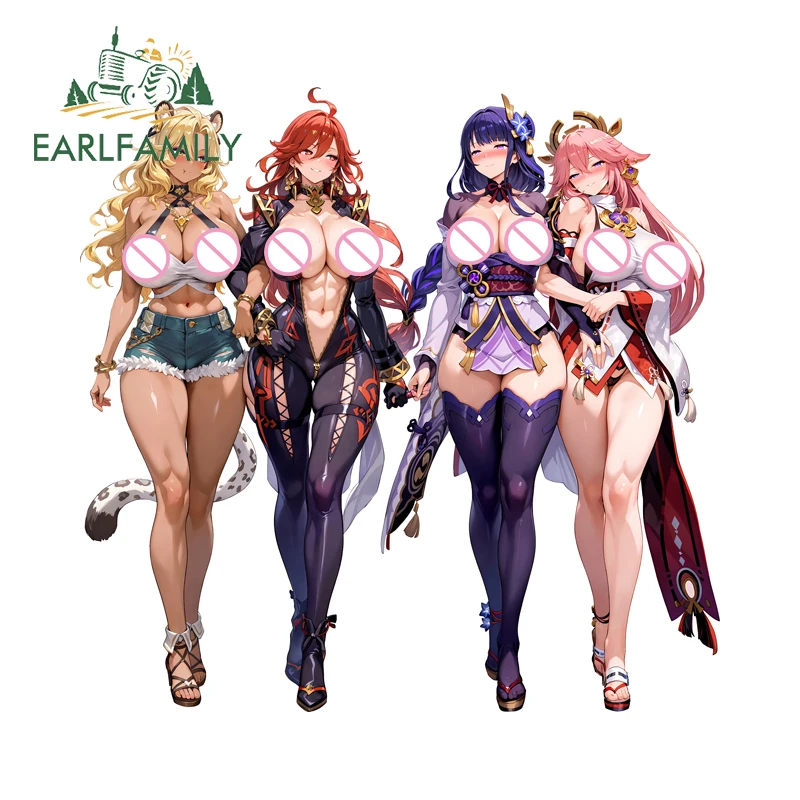 

EARLFAMILY Genshin Impact сексуальные наклейки для автомобиля для девочек аниме большая грудь виниловые окна караван наклейка настольная защита двери автомобиля наклейки