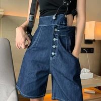 casual shorts chic fashion one shoulder denim overalls knee length loose jumpsuit short pants streetwear summer womens clothes