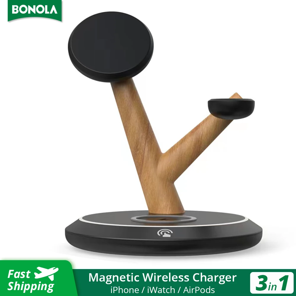 Bonola Tree Branch 3 in 1 Magnetic Wireless Charger for iPhone 8/X/12/13 Qi 15W Fast Wireless Charging for Airpods/Apple Watch 7