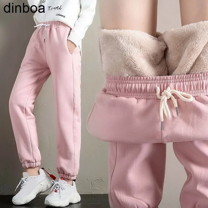 

Женские спортивные штаны Dinboa, теплые штаны на шнуровке, теплые флисовые штаны Y2k, плотные осенне-зимние спортивные повседневные свободные ш...