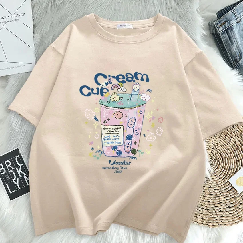 Женская летняя футболка с коротким рукавом и круглым вырезом