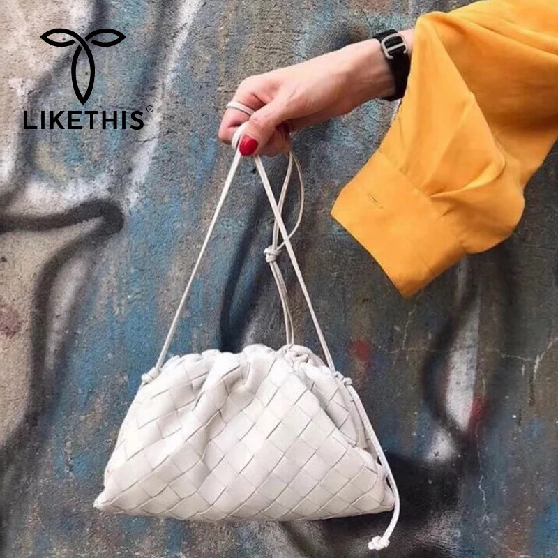 

LIKETHIS Роскошные Брендовые женские сумки через плечо дизайнерские круглые кошельки и сумочки клатч сумка кожаная плетеная вязаная сумка