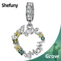 925 sterling silver wreath heart charm enamel butterfly love mom pendant bead fit european bracelet for women diy fine jewelry