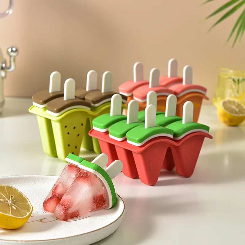 

4 Cells Big Size Silicone Ice Cream Mold Popsicle Molds DIY Homemade Dessert Freezer Fruit Juice Ice Pop Maker Mould Sticks