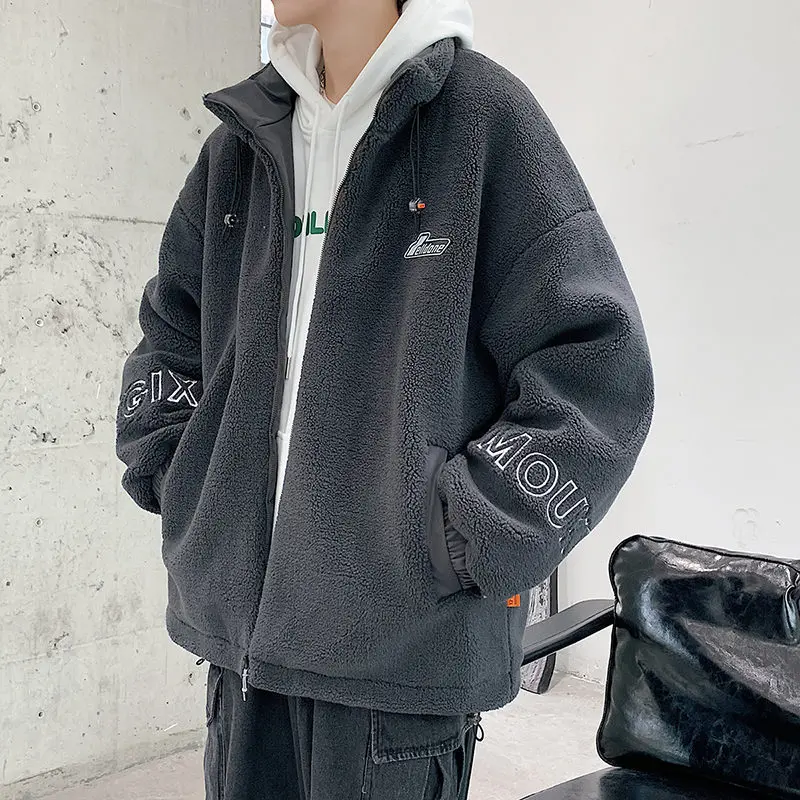 Trendy Lamb Wool Cotton-Padded Jacket Coat Men's Winter Thickened Velvet Padded Cotton-Padded Jacket 2023 New Casual Spring and