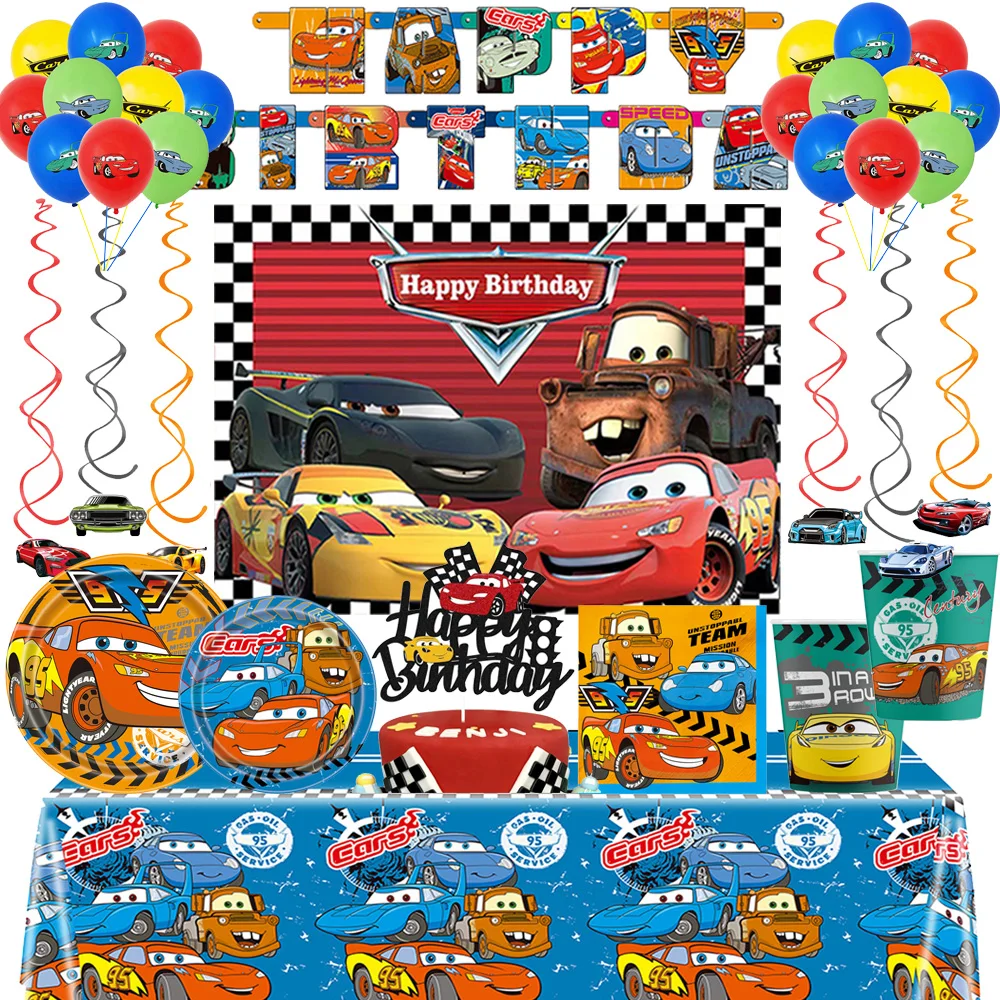 

Disney Car Birthday Party Decoration Lightning McQueen Disposable Tableware Set Cups Banner For Kids Baby Shower Party Supplies