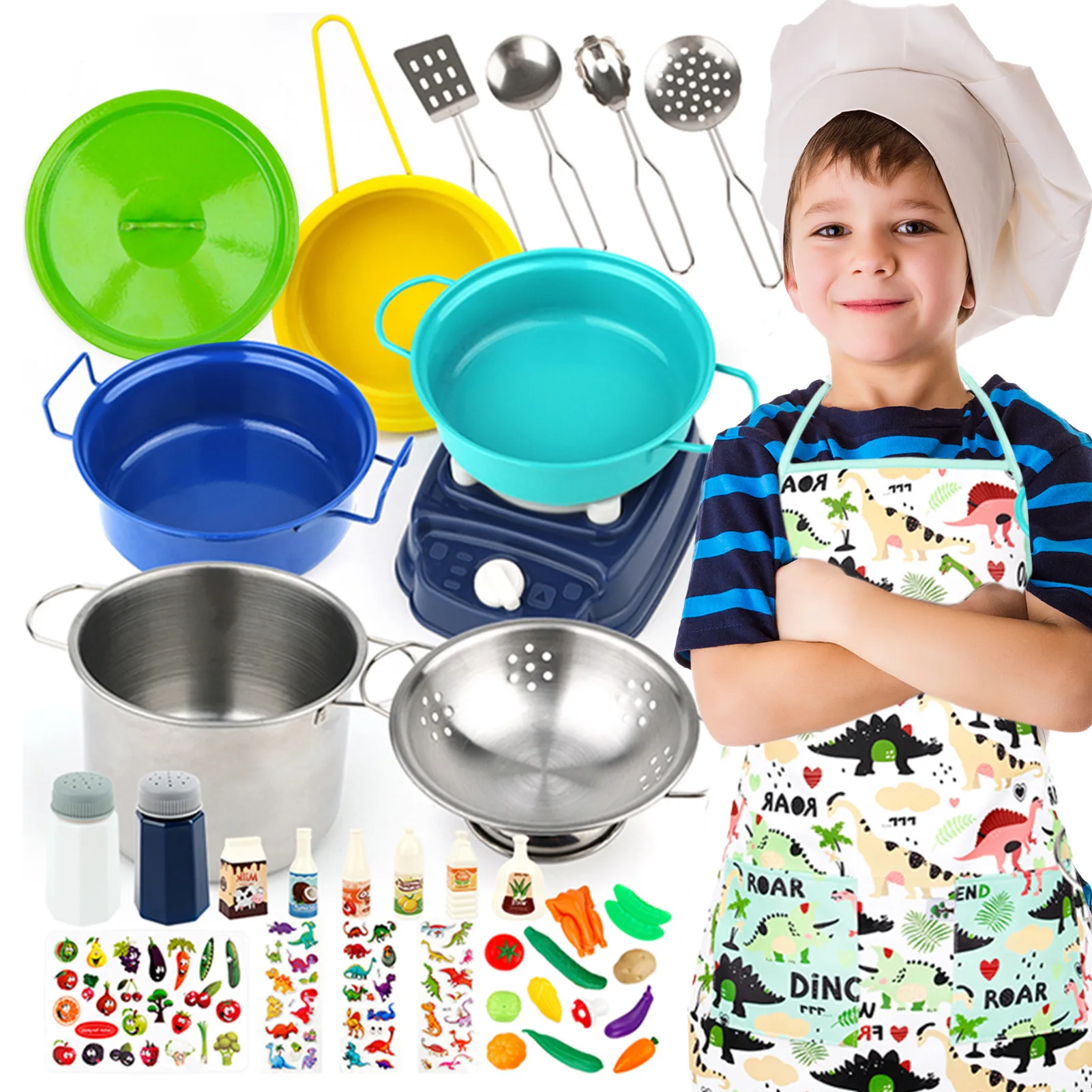 

Kids Cooking And Baking Set Kids Kitchen Cookware Kit Stainless Steel Cookware Pots And Pans Set 37pcs Play Kitchen Accessories