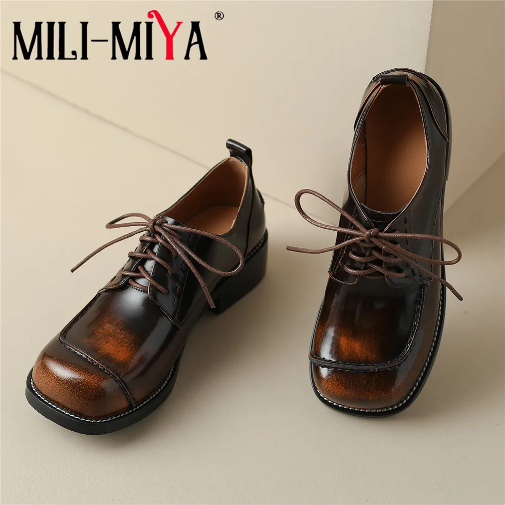 

Женские туфли-лодочки ручной работы, Классические винтажные туфли из воловьей кожи с резинкой, на шнуровке, на толстом каблуке, удобные туфли с круглым носком, большие размеры 34-40