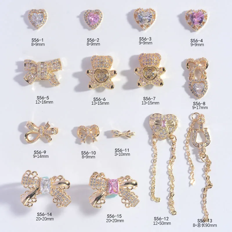 

5pcs Nail Accessories bride luxurious LZ New Zircon Bowknot Tassel Chain Pink Diamond Love Smart Bear Nail Decoration