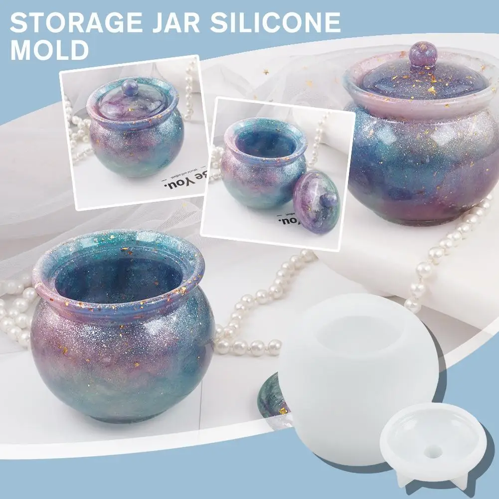 

Pudding Jar Storage Bottle Silicone Resin Mold with Lid Candle Holder Box Mould Epoxy Casting Resin Mold