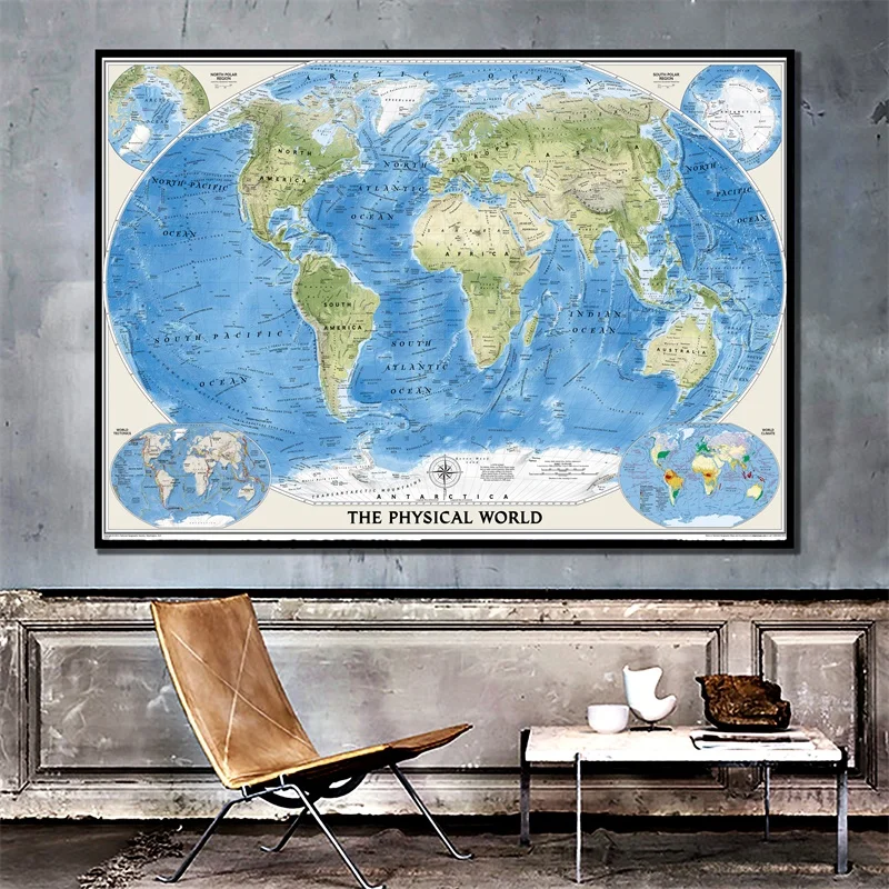 

84*59cm World Map Wall Art Prints World Globe Map Personalized Atlas Poster Living Room Bedroom Home Decoration Office Supplies