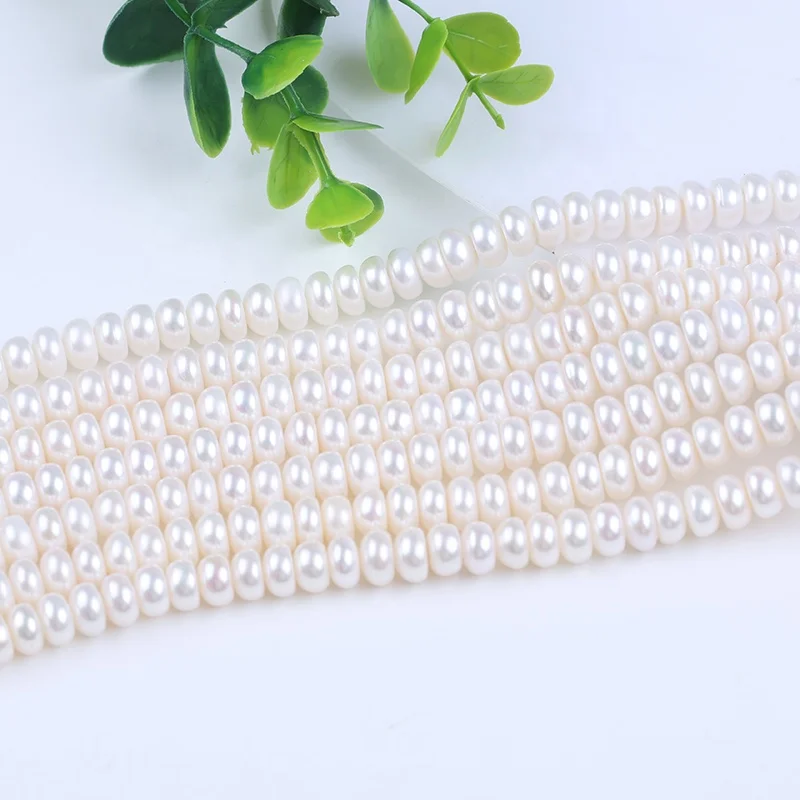 

7-8mm button real natural white freshwater pearl beads strand