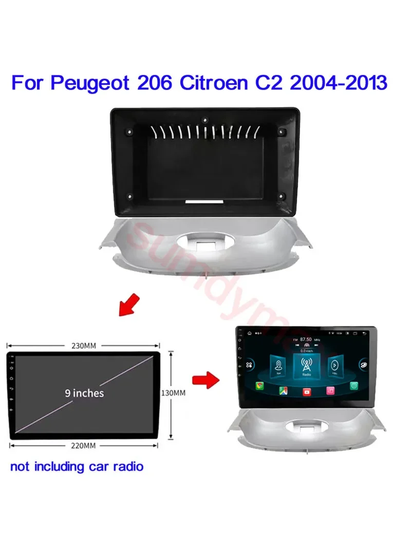 9-дюймовая 2-диночная рамка для автомобильного радиоприемника Peugeot 206 2004-2008 Citroen C2