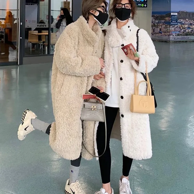Winter Women Parkas Jackets faux lamb fur Outerwear Female Overcoat Jacket Long Coat Womens Fashion Vintage Suit