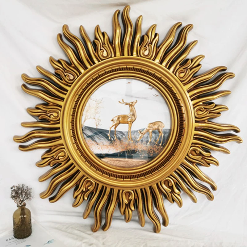 

Living Room Large Round Mirror Bedroom Wave Golden Aesthetic Vintage Mirror Glass Nordic Design Spiegel Home Decor Accessory