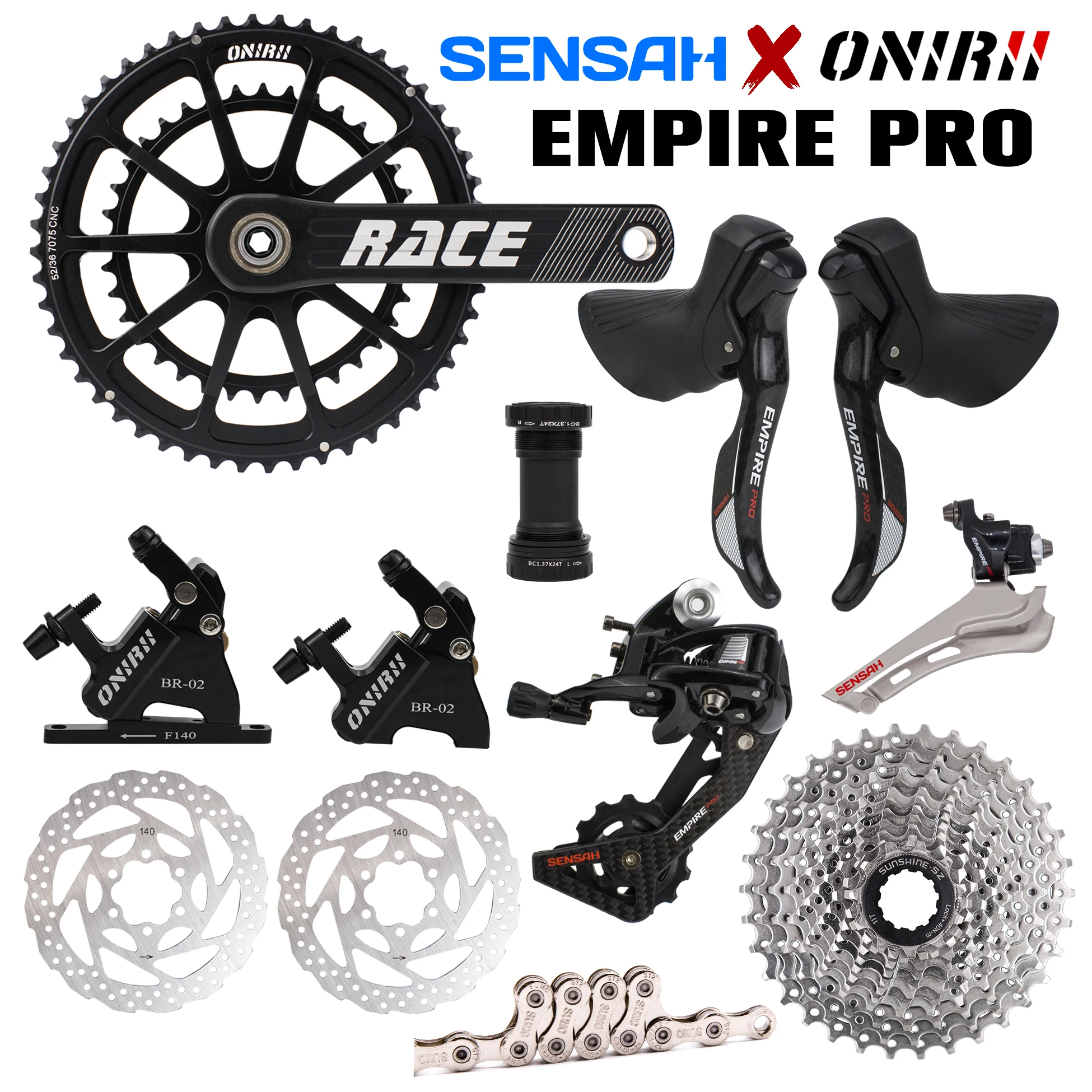 

2 скоростной групсет SENSAH EMPIRE PRO 2x1 с 12 В переключателями, гидравлические тормоза, переключатель передач, гоночный Кривошип, набор для дорожно...