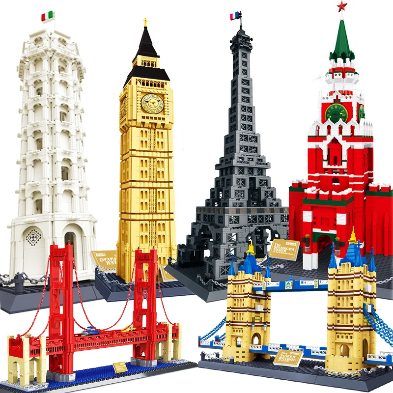 

WanGe city Architecture Model building blocks studio Taj Mahal Big Ben Eiffel Tower London New York Paris Construction Toys