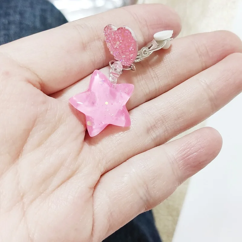 Детские фиолетовые акриловые клипсы-серьги с короной