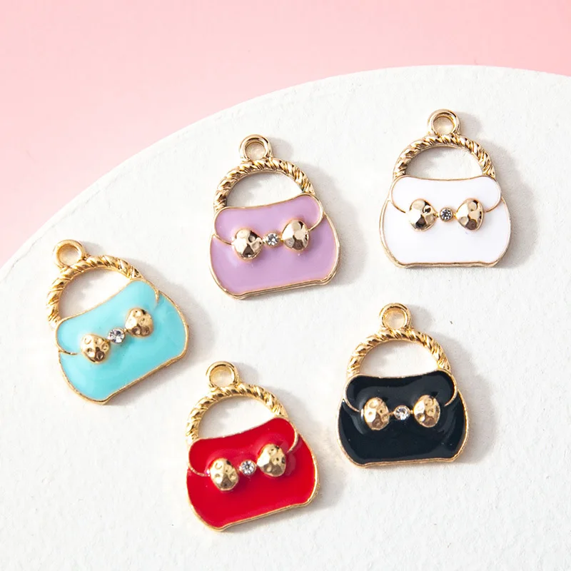 

10pcs/Lot Women Handbag Dangle Charm Silver Color Pendant Enamel Shopping Bag Charms fit Original Earring Bracelet Gift
