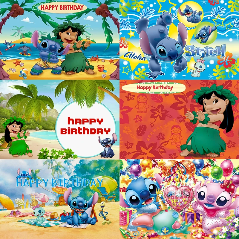 

Disney Lilo and Stitch Photo Backdrop Princess Girls Happy Birthday Party Luna Summer Photograph Background Banner Decoration