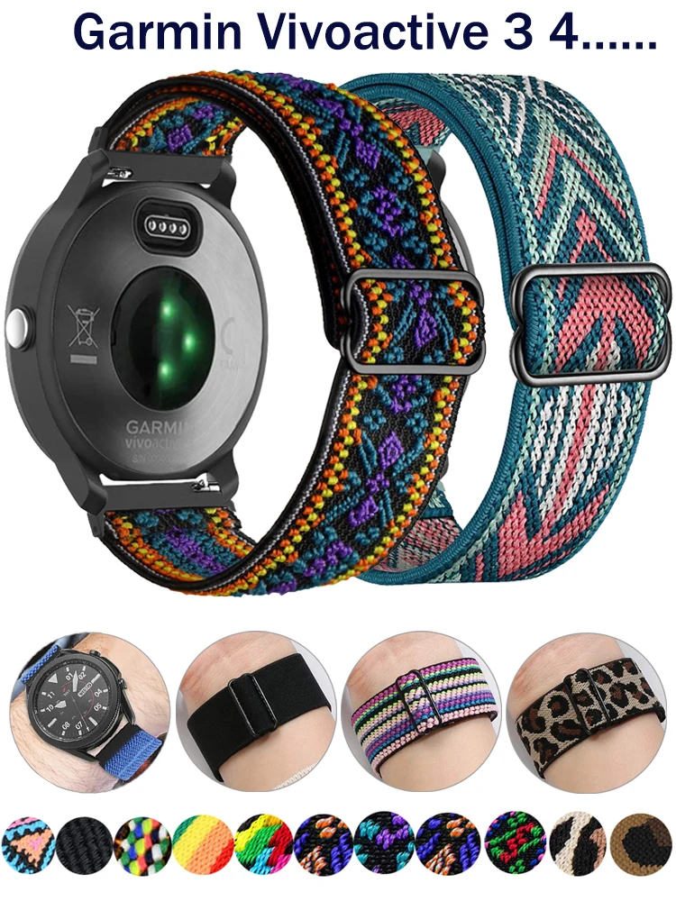 

20mm 22mm Nylon Strap For Garmin Vivoactive 3 4 Band Watch Venu 2 2s SQ Forerunner 645 Elastic Wristband Bracelet Fenix 6 5 Pro