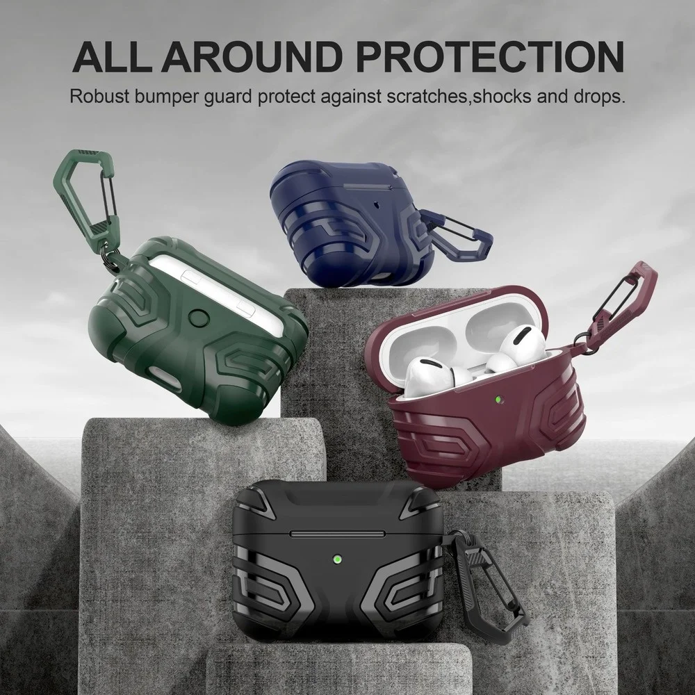 

Military Armor Series Compatible for AirPods Pro Case Cover Full-Body Rugged Soft Cover with Carabiner Shockproof Protective
