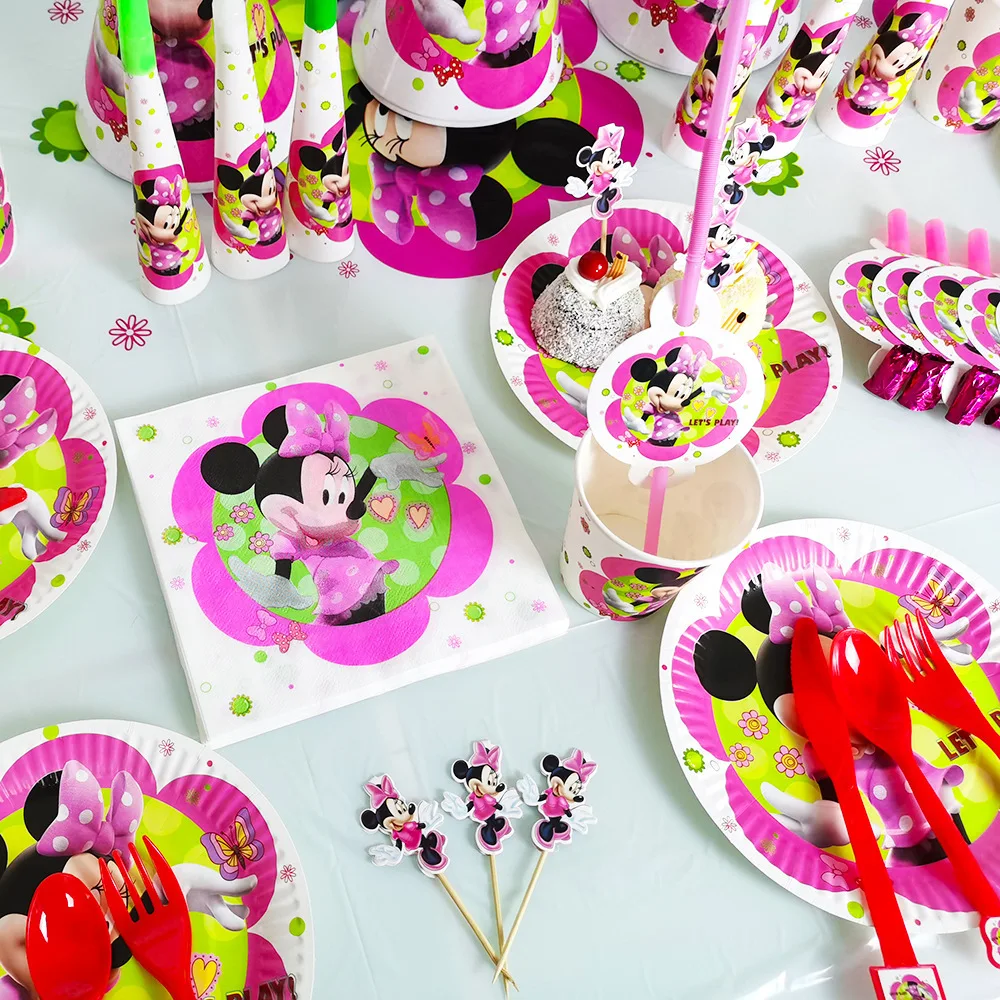 Disney Минни Маус для девочек украшение дня рождения бумажная тарелка чашки баннер