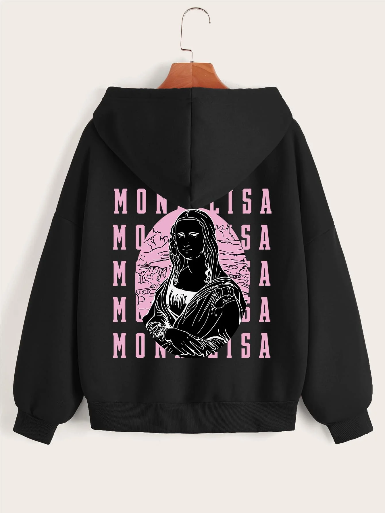 

Mona Lisa Print Kangaroo Pocket Hoodie Pullover