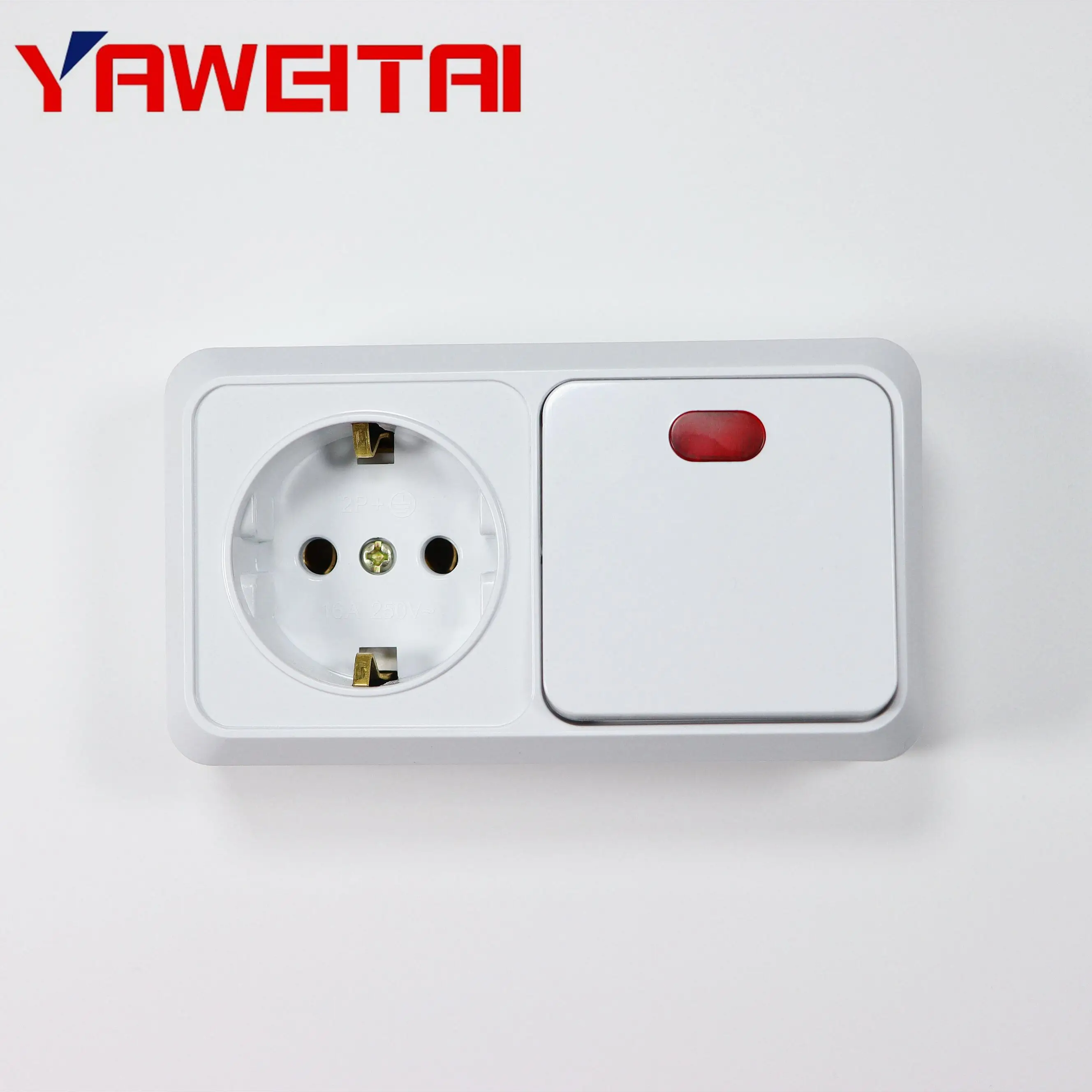 EU 1 Gang Switch With Indicator +1 Socket With Grounging 10/16A 250V Surface Mounted Receptacle Outlet Socket or Bedroom Kitchen