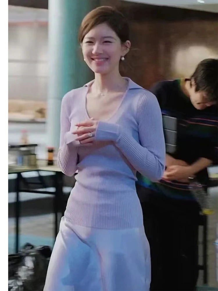 Тонкий облегающий трикотажный топ Zhao Lusi Высококачественные Универсальные