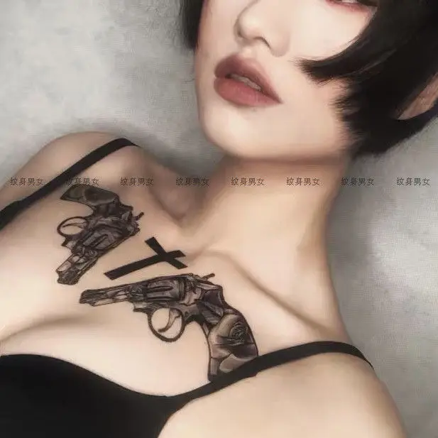 Пикантные временные татуировки с крестом для женщин, искусство искусства на грудь и ключицу, искусственная татуировка, водостойкая тату-наклейка